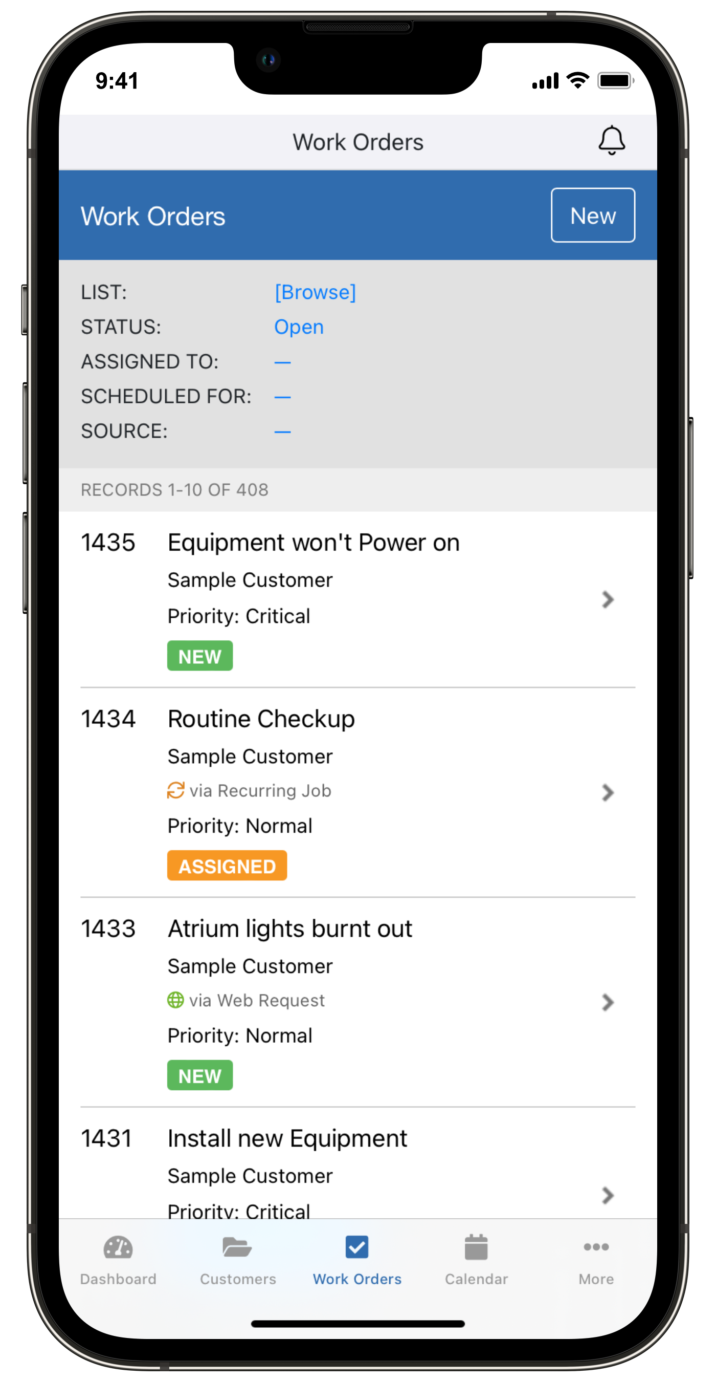 BlueFolder Mobile on iPhone